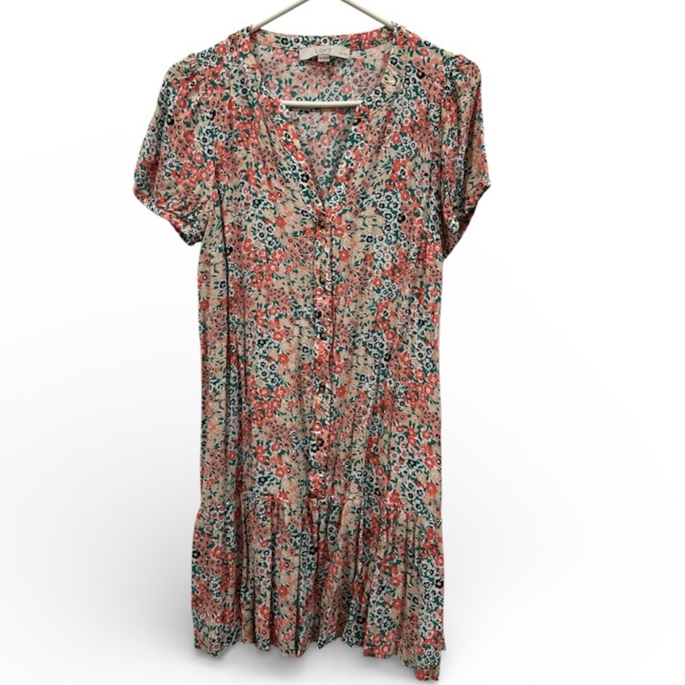 LOFT Floral Print dress in Coral and Green